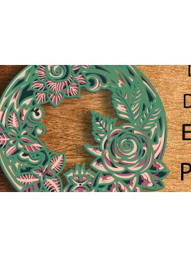 Intra απο ξύλο plywood  Χρώμα wenge 3mm-4mm πάχος - Χριστουγεννιάτικο στεφάνι 3D Zentangle Files Δίασταση 30x20 cm INTRAFABR-52454023