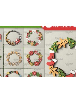 Σετ των 2 Intra απο ξύλο plywood  Χρώμα wenge 3mm-4mm πάχος - Χριστουγεννιάτικα στεφάνια κομμένα με λέιζερ Δίασταση 15x15 cm INTRAFABR-42795871