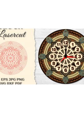 Intra απο ξύλο plywood  Χρώμα wenge 3mm-4mm πάχος - Ρολόι Mandala Lasercut Δίασταση 30x30 cm INTRAFABR-97805723