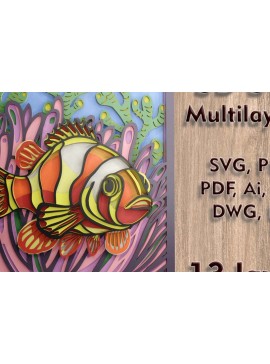 Intra απο ξύλο plywood  Χρώμα wenge 3mm-4mm πάχος - Αρχεία πολλαπλών επιπέδων Clown Fish 3d Δίασταση 84x9 cm INTRAFABR-92539552