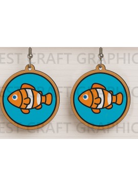 Σετ των 3 Intra απο ξύλο plywood  Χρώμα wenge 3mm-4mm πάχος - Σκουλαρίκια με λέιζερ Clownfish Δίασταση 3x3 cm INTRAFABR-92539578
