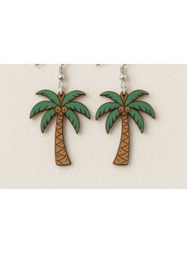 Σετ των 3 Intra απο ξύλο plywood  Χρώμα wenge 3mm-4mm πάχος - Σκουλαρίκια Coconut Tree Δίασταση 3x3 cm INTRAFABR-121361322