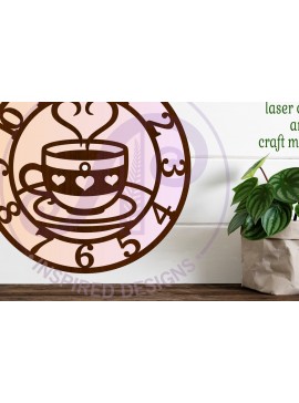 Intra απο ξύλο plywood  Χρώμα wenge 3mm-4mm πάχος - Φλιτζάνι καφέ Ρολόι τοίχου με λέιζερ Δίασταση 30x20 cm INTRAFABR-99555502