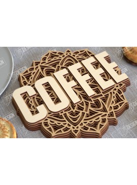 Intra απο ξύλο plywood  Χρώμα wenge 3mm-4mm πάχος - Καφέ Mandala | 3D πρότυπο |Φλιτζάνι καφέ Δίασταση 30x30 cm INTRAFABR-90585435