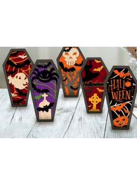 Σετ των 2 Intra απο ξύλο plywood  Χρώμα wenge 3mm-4mm πάχος - κοπής με λέιζερ σε πακέτο COFFIN HALLOWEEN Δίασταση 7x12 cm INTRAFABR-116007630