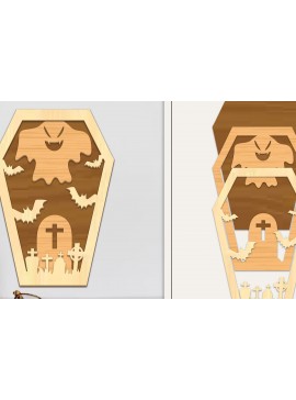 Σετ των 2 Intra απο ξύλο plywood  Χρώμα wenge 3mm-4mm πάχος - Coffin Halloween Στολίδι με Δίασταση 6x6 cm INTRAFABR-116007919