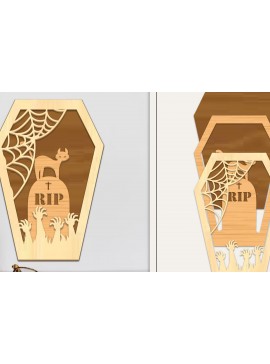Σετ των 2 Intra απο ξύλο plywood  Χρώμα wenge 3mm-4mm πάχος - Coffin Halloween Στολίδι με Δίασταση 6x6 cm INTRAFABR-116007928