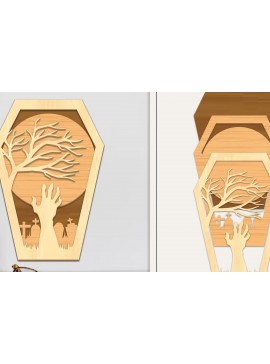 Σετ των 2 Intra απο ξύλο plywood  Χρώμα wenge 3mm-4mm πάχος - Coffin Halloween Στολίδι με Δίασταση 6x6 cm INTRAFABR-115870268