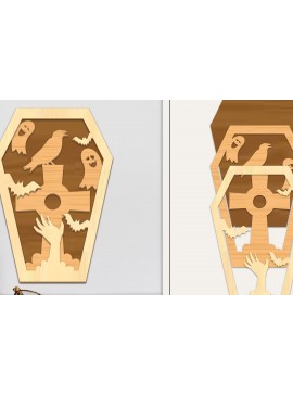 Σετ των 2 Intra απο ξύλο plywood  Χρώμα wenge 3mm-4mm πάχος - Coffin Halloween Στολίδι με Δίασταση 6x6 cm INTRAFABR-115870269