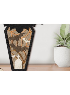 Σετ των 2 Intra απο ξύλο plywood  Χρώμα wenge 3mm-4mm πάχος - Φέρετρο με νυχτερίδα αποκριάτικη διακόσμηση Δίασταση 8x13 cm INTRAFABR-116644821