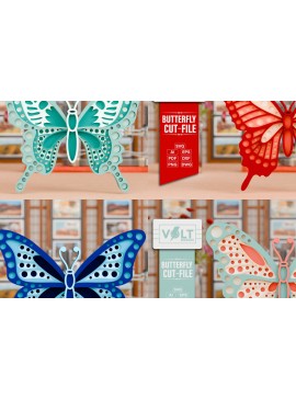 Σετ των 2 Intra απο ξύλο plywood  Χρώμα wenge 3mm-4mm πάχος - Πακέτο χειροτεχνίας πολύχρωμο πεταλούδα Δίασταση 4x4 cm INTRAFABR-118330980