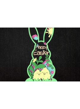 Σετ των 2 Intra απο ξύλο plywood  Χρώμα wenge 3mm-4mm πάχος - Πολύχρωμο Happy Easter Bunny Δίασταση 6x6 cm INTRAFABR-25539754