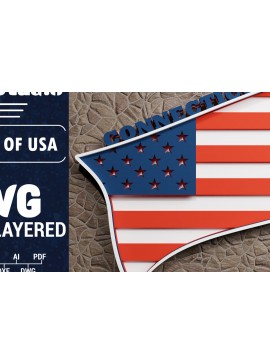 Intra απο ξύλο plywood  Χρώμα wenge 3mm-4mm πάχος - Κόψιμο χαρτιού 3d Flag Connecticut ΗΠΑ Δίασταση 1200x1200 cm INTRAFABR-111386214