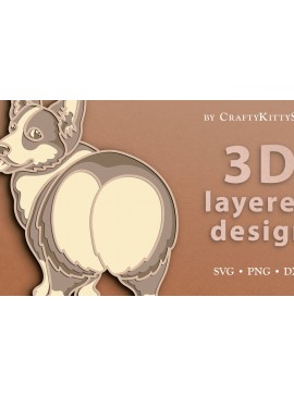 Intra απο ξύλο plywood  Χρώμα wenge 3mm-4mm πάχος - κοπής Corgi Dog Butt 3D Layer Δίασταση 30x20 cm INTRAFABR-16033361