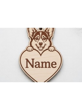 Σετ των 2 Intra απο ξύλο plywood  Χρώμα wenge 3mm-4mm πάχος - Μπρελόκ Corgi Dog Δίασταση 4x4 cm INTRAFABR-104354378