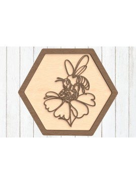 Σετ των 2 Intra απο ξύλο plywood  Χρώμα wenge 3mm-4mm πάχος - Cosmos Bloom and Bee Δίασταση 6x6 cm INTRAFABR-118044894