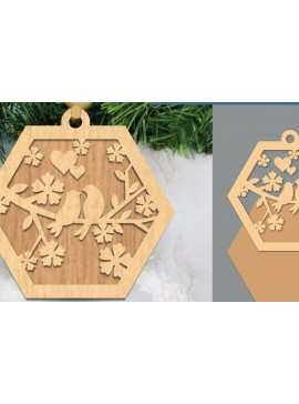 Σετ των 2 Intra απο ξύλο plywood  Χρώμα wenge 3mm-4mm πάχος - Στολίδι Couple Birds 1 Δίασταση 6x6 cm INTRAFABR-57263667