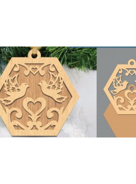 Σετ των 2 Intra απο ξύλο plywood  Χρώμα wenge 3mm-4mm πάχος - Στολίδι Couple Birds 2 Δίασταση 6x6 cm INTRAFABR-91782969