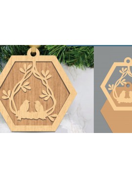 Σετ των 2 Intra απο ξύλο plywood  Χρώμα wenge 3mm-4mm πάχος - Στολίδι Couple Birds 4 Δίασταση 6x6 cm INTRAFABR-68450943