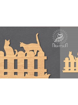 Σετ των 2 Intra απο ξύλο plywood  Χρώμα wenge 3mm-4mm πάχος - Ζευγάρι γάτα στο φράχτη Δίασταση 20x20 cm INTRAFABR-30113420