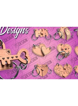 Σετ των 2 Intra απο ξύλο plywood  Χρώμα wenge 3mm-4mm πάχος - Μπρελόκ Καρδιά Ζευγαριού | Δίασταση 4x4 cm INTRAFABR-121537234