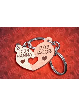 Σετ των 2 Intra απο ξύλο plywood  Χρώμα wenge 3mm-4mm πάχος - Μπρελόκ Καρδιά Ζευγαριού | Δίασταση 4x4 cm INTRAFABR-70225276