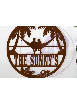 Intra απο ξύλο plywood  Χρώμα wenge 3mm-4mm πάχος - Ζευγάρι στην αιώρα στην παραλία με θέμα το όνομα Δίασταση 30x20 cm INTRAFABR-48455097