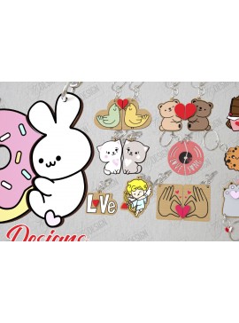 Σετ των 2 Intra απο ξύλο plywood  Χρώμα wenge 3mm-4mm πάχος - Δέσμη Μπρελόκ Ζευγαριού | Ιδέα δώρου | CNC Δίασταση 4x4 cm INTRAFABR-111269776