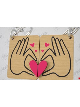 Σετ των 2 Intra απο ξύλο plywood  Χρώμα wenge 3mm-4mm πάχος - Μπρελόκ Ζευγαριού | Δώρο του Αγίου Βαλεντίνου Δίασταση 4x4 cm INTRAFABR-29236566