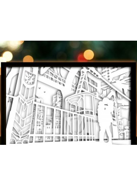 Σετ των 2 Intra απο ξύλο plywood  Χρώμα wenge 3mm-4mm πάχος - Ζευγάρι που φιλιέται στα εναέρια τραμ Δίασταση 20x20 cm INTRAFABR-72205299