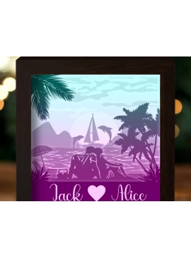 Σετ των 2 Intra απο ξύλο plywood  Χρώμα wenge 3mm-4mm πάχος - Ζευγάρι στην παραλία Paper Cut Light Box Δίασταση 20x20 cm INTRAFABR-60164030