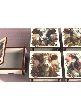 Σετ των 2 Intra απο ξύλο plywood  Χρώμα wenge 3mm-4mm πάχος - Cow Box + 4 PNG για Εξάχνωση Δίασταση 9x9 cm INTRAFABR-89520804