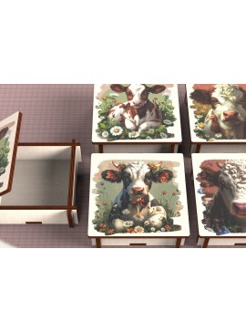 Σετ των 2 Intra απο ξύλο plywood  Χρώμα wenge 3mm-4mm πάχος - Cow Box + 4 PNG για Εξάχνωση Δίασταση 9x9 cm INTRAFABR-55388219