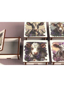 Σετ των 2 Intra απο ξύλο plywood  Χρώμα wenge 3mm-4mm πάχος - Cow Box + 4 PNG για Εξάχνωση Δίασταση 9x9 cm INTRAFABR-56564384