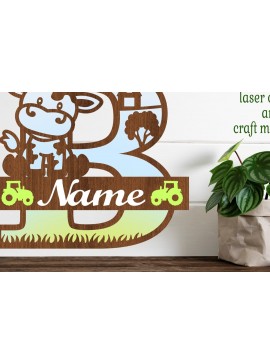 Intra απο ξύλο plywood  Χρώμα wenge 3mm-4mm πάχος - Μονόγραμμα κεφαλαίου αγελάδας Γράμμα B Αποκοπή Δίασταση 30x20 cm INTRAFABR-56039678