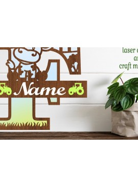 Intra απο ξύλο plywood  Χρώμα wenge 3mm-4mm πάχος - Μονόγραμμα κεφαλαίων αγελάδας Γράμμα F Αποκοπή Δίασταση 30x20 cm INTRAFABR-56039630