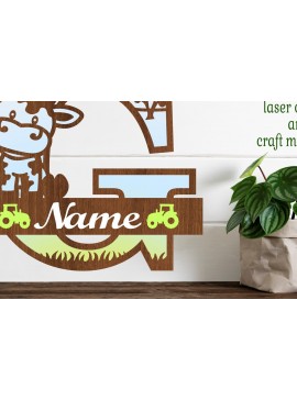 Intra απο ξύλο plywood  Χρώμα wenge 3mm-4mm πάχος - Μονόγραμμα κεφαλαίου αγελάδας Γράμμα G Αποκοπή Δίασταση 30x20 cm INTRAFABR-57525134