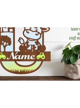 Intra απο ξύλο plywood  Χρώμα wenge 3mm-4mm πάχος - Μονόγραμμα με κεφαλαίο αγελάδα Letter U Cut Δίασταση 30x20 cm INTRAFABR-110103195