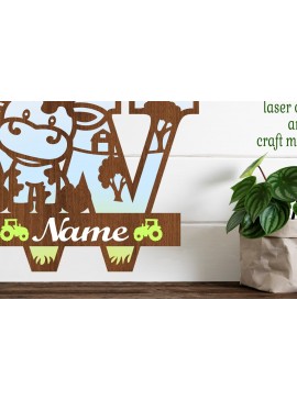 Intra απο ξύλο plywood  Χρώμα wenge 3mm-4mm πάχος - Μονόγραμμα κεφαλαίου αγελάδας Γράμμα W Αποκοπή Δίασταση 30x20 cm INTRAFABR-60469693