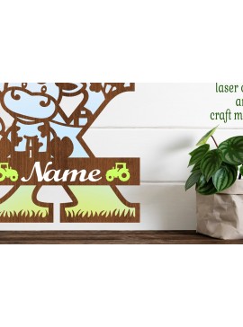 Intra απο ξύλο plywood  Χρώμα wenge 3mm-4mm πάχος - Μονόγραμμα με κεφαλαίο αγελάδα Letter X Cut Δίασταση 30x20 cm INTRAFABR-119891794