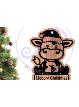 Σετ των 2 Intra απο ξύλο plywood  Χρώμα wenge 3mm-4mm πάχος - Χριστουγεννιάτικο στολίδι αγελάδας Δίασταση 6x6 cm INTRAFABR-112130490