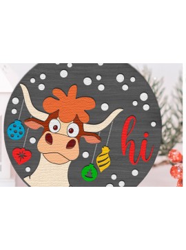 Σετ των 2 Intra απο ξύλο plywood  Χρώμα wenge 3mm-4mm πάχος - Cow Hi , χριστουγεννιάτικο πινακίδας πόρτας Δίασταση 15x15 cm INTRAFABR-117930326