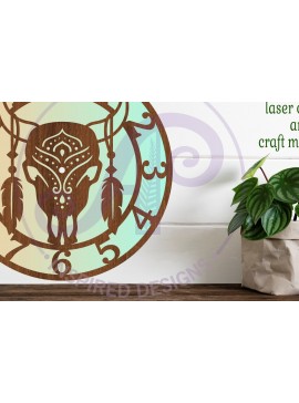 Intra απο ξύλο plywood  Χρώμα wenge 3mm-4mm πάχος - με λέιζερ ρολόι τοίχου κρανίου αγελάδας Δίασταση 30x20 cm INTRAFABR-80340269