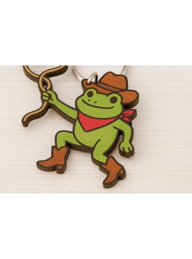 Σετ των 2 Intra απο ξύλο plywood  Χρώμα wenge 3mm-4mm πάχος - Μπρελόκ Cowboy Frog Δίασταση 4x4 cm INTRAFABR-110250187