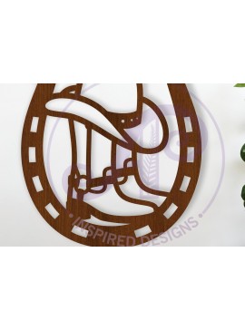 Intra απο ξύλο plywood  Χρώμα wenge 3mm-4mm πάχος - Επιγραφή τοίχου με καπέλο και μπότες καουμπόη, Δίασταση 40x50 cm INTRAFABR-124432917