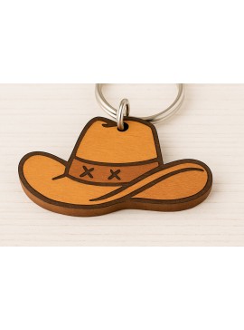 Σετ των 2 Intra απο ξύλο plywood  Χρώμα wenge 3mm-4mm πάχος - Μπρελόκ καουμπόικο καπέλο Δίασταση 4x4 cm INTRAFABR-99391982