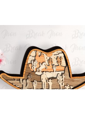 Σετ των 2 Intra απο ξύλο plywood  Χρώμα wenge 3mm-4mm πάχος - Αποκοπή υ με στρώσεις καπέλο καουμπόη Δίασταση 20x20 cm INTRAFABR-69120866