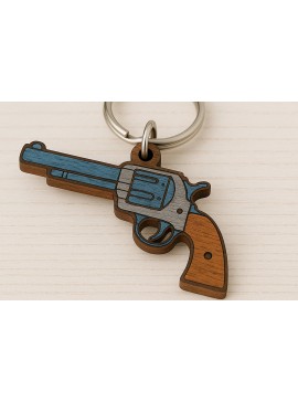 Σετ των 2 Intra απο ξύλο plywood  Χρώμα wenge 3mm-4mm πάχος - Μπρελόκ Cowboy Revolver Δίασταση 4x4 cm INTRAFABR-98641483