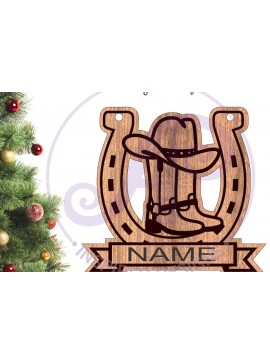 Σετ των 2 Intra απο ξύλο plywood  Χρώμα wenge 3mm-4mm πάχος - Χριστουγεννιάτικο στολίδι Cowboy Rodeo Δίασταση 6x6 cm INTRAFABR-98641493