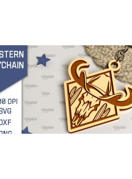 Σετ των 2 Intra απο ξύλο plywood  Χρώμα wenge 3mm-4mm πάχος - Cowboy Western Keychain Δίασταση 4x4 cm INTRAFABR-123360256